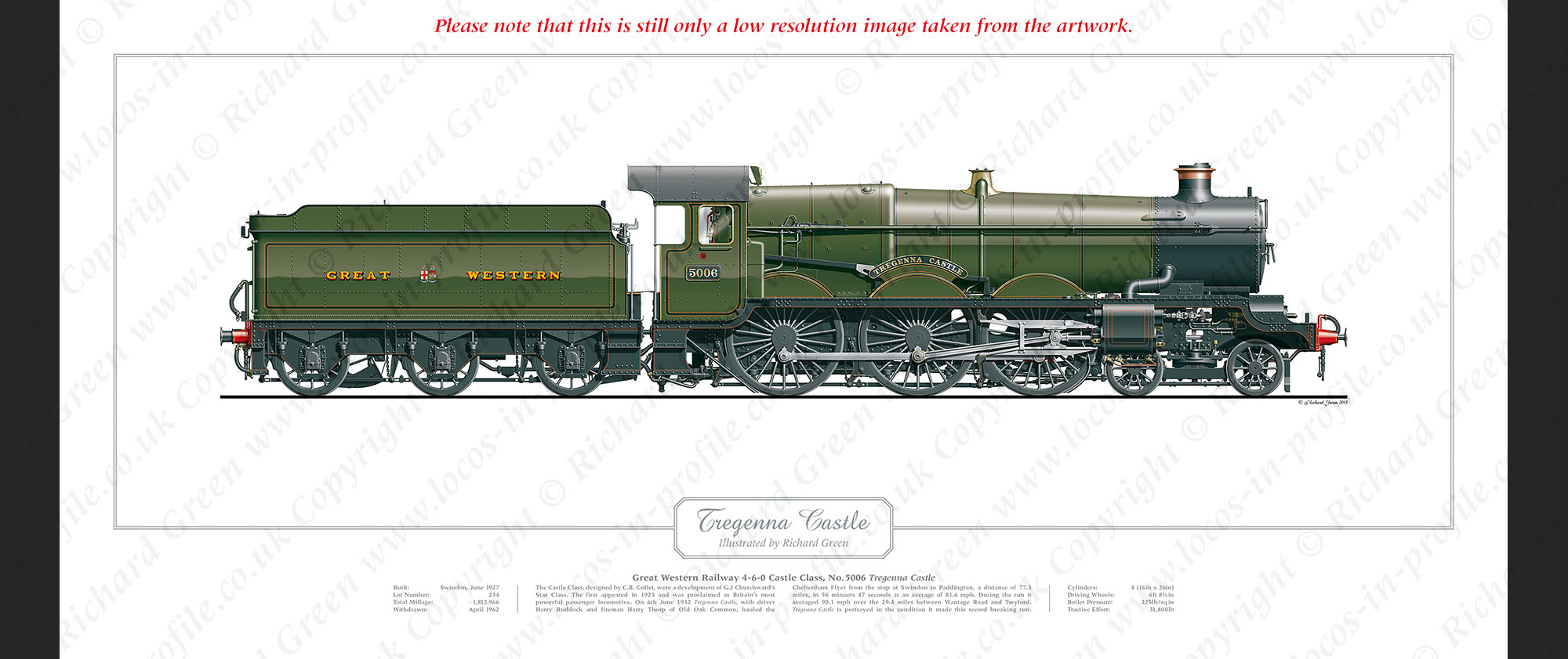 GWR Castle Class 5006 Tregenna Castle (C B Collett) Steam Locomotive Print