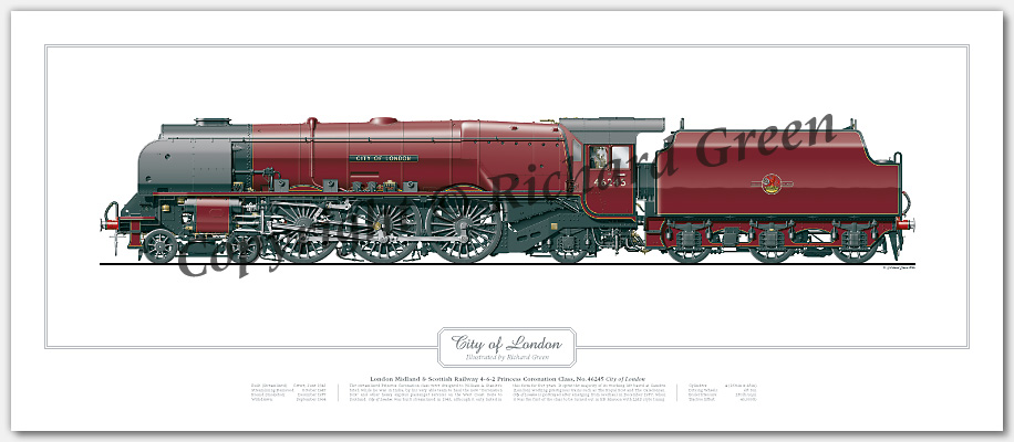 LMS Duchess No. 46245 City of London (W A Stanier) Steam Locomotive Print