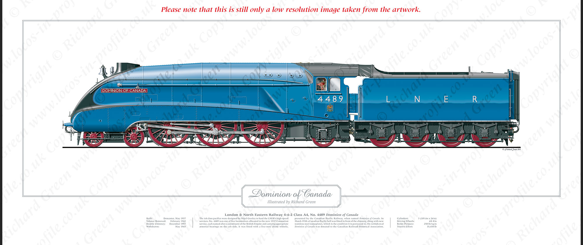 LNER A4 Class No. 4489 Dominion of Canada (H N Gresley) Steam Locomotive Print