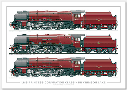 LMS 4-6-2 Princess Coronation (Duchess) Class – BR Crimson Lake. No. 46244 King George VI 1958, No. 46229 Duchess of Hamilton 1961, No. 46251 City of Nottingham 1963