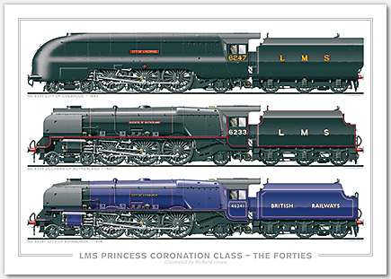 LMS 4-6-2 Princess Coronation (Duchess) Class – The Forties. No. 6247 City of Liverpool 1943, No. 6233 Duchess of Sutherland 1947, No. 646241 City of Edinburgh 1948