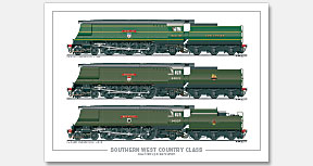 SR/BR 4-6-2 Light Pacific – West Country Class, No. 21C110 Sidmouth (1946), No. 34019 Bideford (1956), No. 4007 Wadebridge (1963)