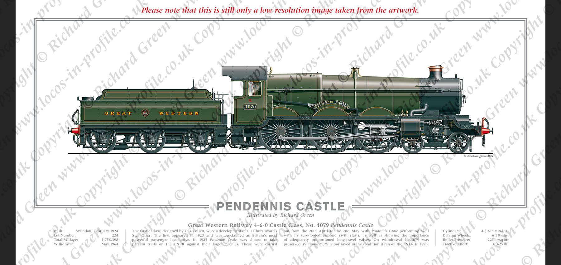 GWR Castle Class 4079 Pendennis Castle (C B Collett) Steam Locomotive Print