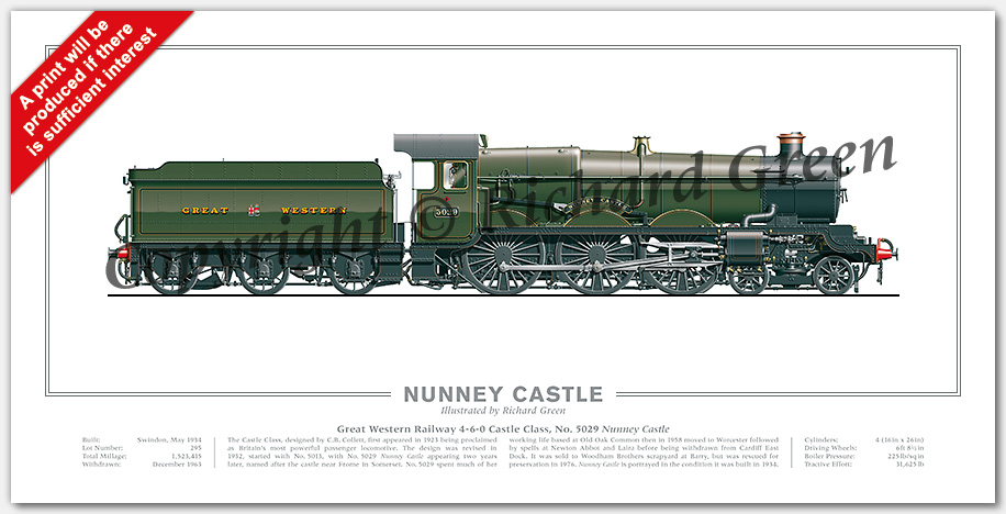 GWR Castle Class No. 5029 Nunney Castle (C. B Collett) Steam Locomotive Print
