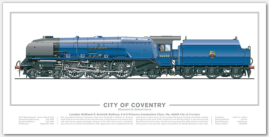 LMS Duchess Class No. 46240 City of Coventry (W A Stanier) Steam Locomotive Print
