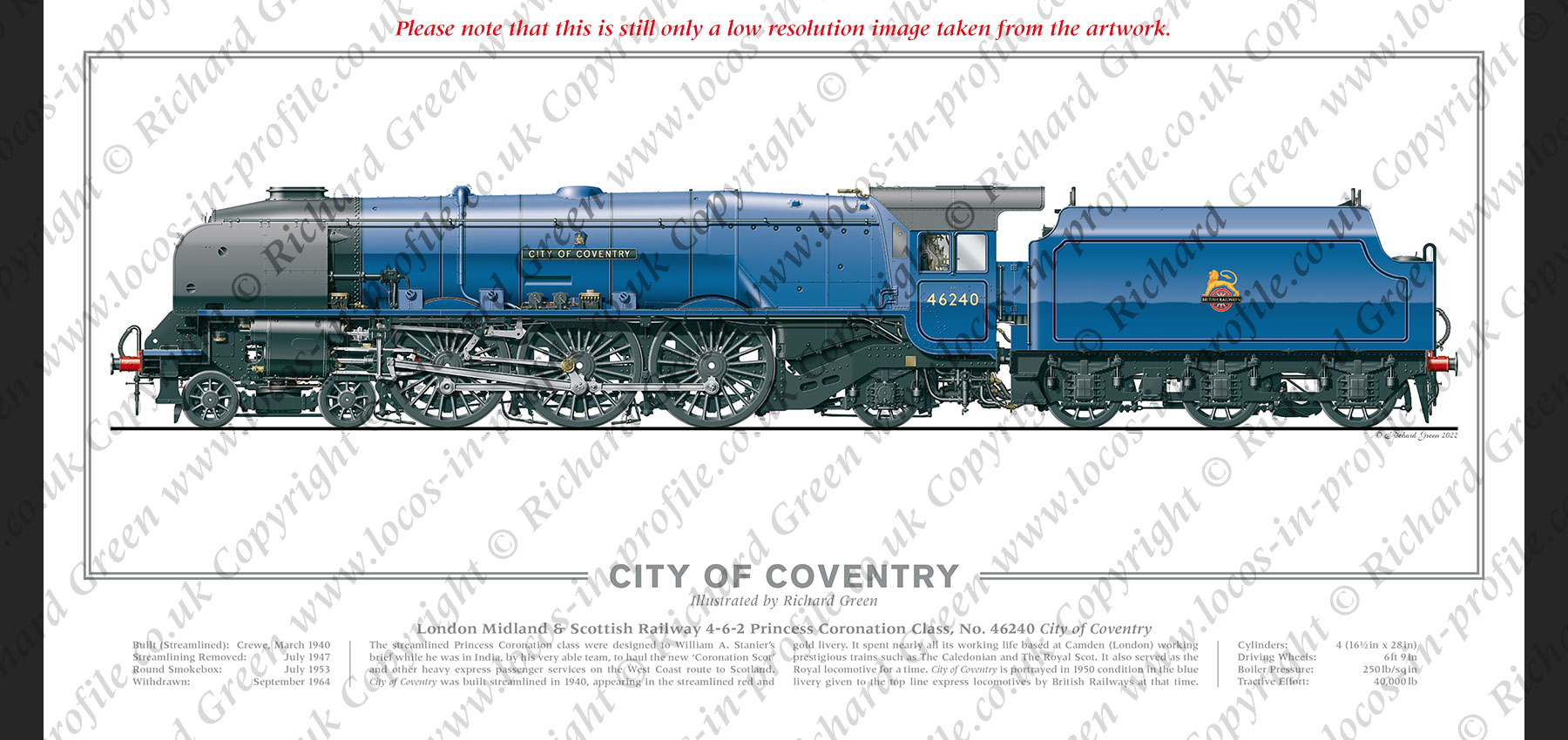 LMS Duchess Class No. 46240 City of Coventry (W A Stanier) Steam Locomotive Print