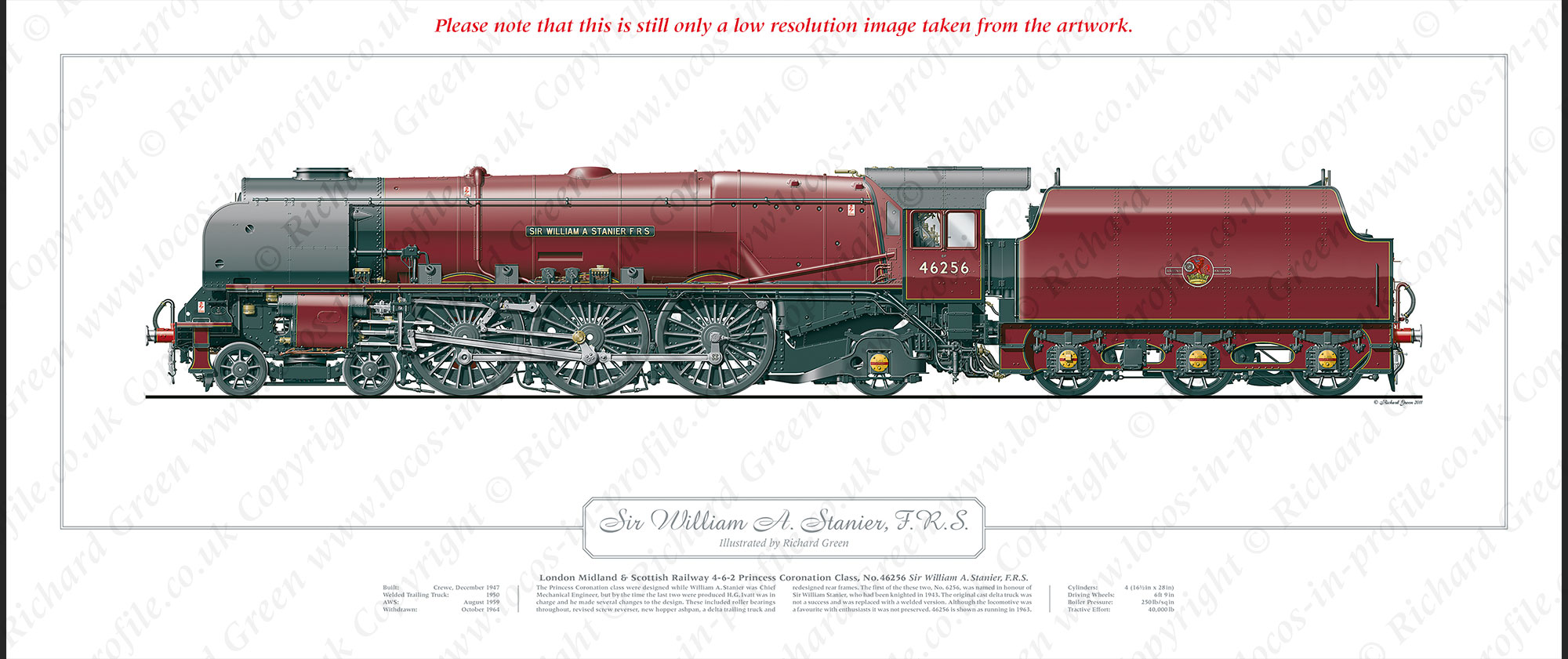 LMS Duchess Class No. 46256 Sir William A. Stanier, F.R.S. (W A Stanier & H G Ivatt) Steam Locomotive Print