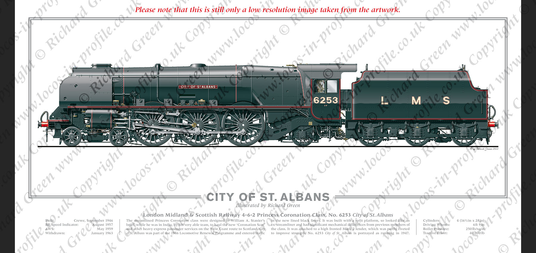 LMS Duchess No. 6253 City of St. Albans (W A Stanier) Steam Locomotive Print