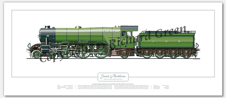 LNER A1 Class No. 470 Great Northern (H N Gresley) Steam Locomotive Print
