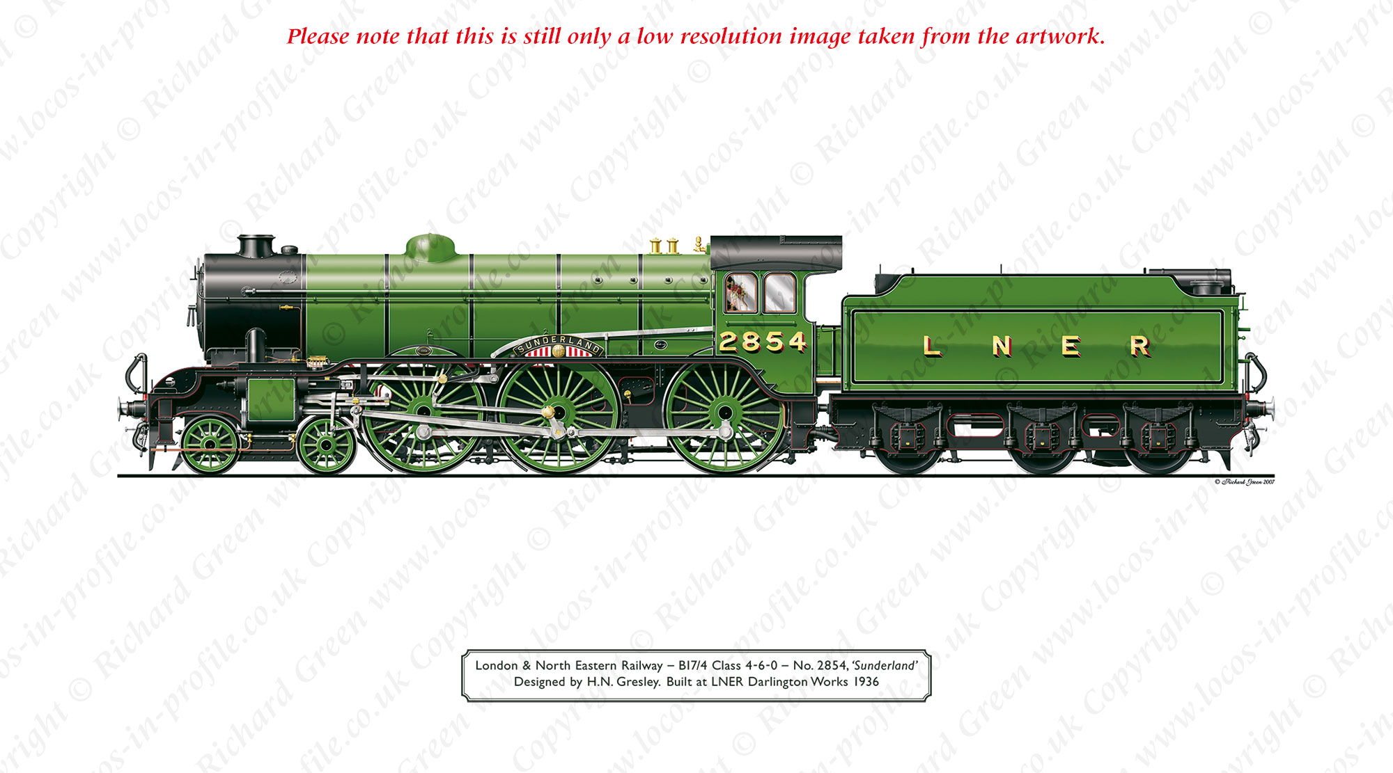 LNER B17/4 Footballer No 2854 (61654) Sunderland (H. N. Gresley) Steam Locomotive Print