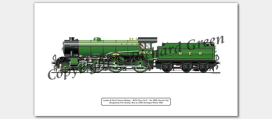 LNER B17/4 Footballer No 2859 (61659) Norwich City (H. N. Gresley) Steam Locomotive Print