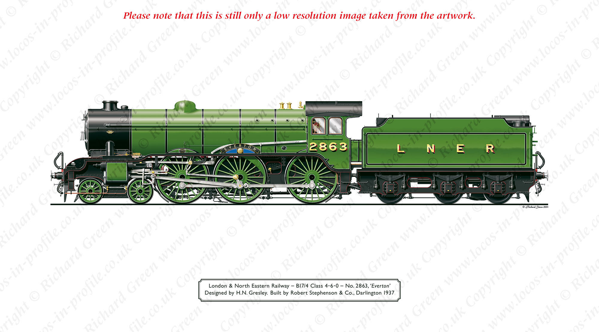 LNER B17/4 Footballer No 2863 (61663) Everton (H. N. Gresley) Steam Locomotive Print