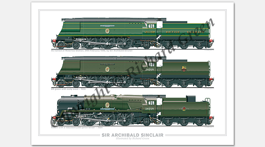 R/BR Battle of Britain (Light Pacific) Class 4-6-2 No. 21C159/34059 Sir Archibald Sinclair (O. V. S. Bullied) Steam Locomotive Print