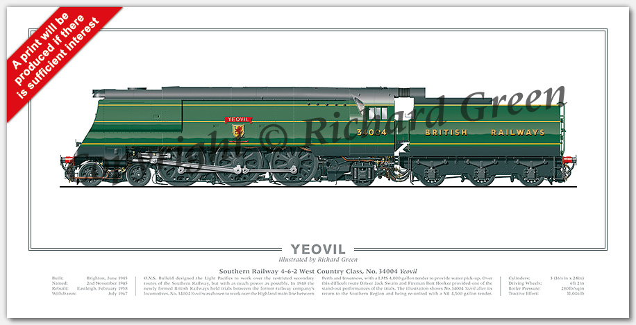 SR West Country (Light Pacific) Class No. 34004 Yeovil (O V S Bulleid) Steam Locomotive Print