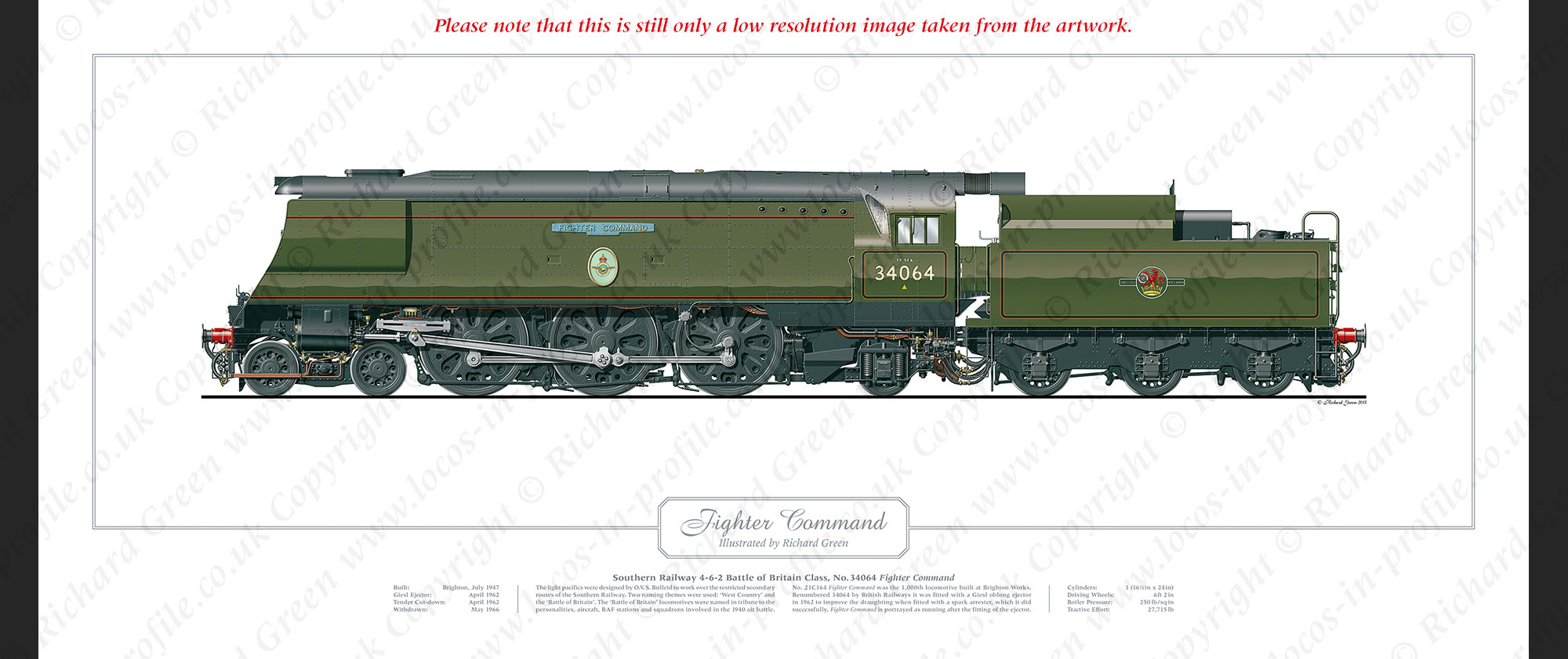 SR Battle of Britain (Light Pacific) Class No. 34064 Fighter Command - Giesl ejector (O V S Bulleid) Steam Locomotive Print