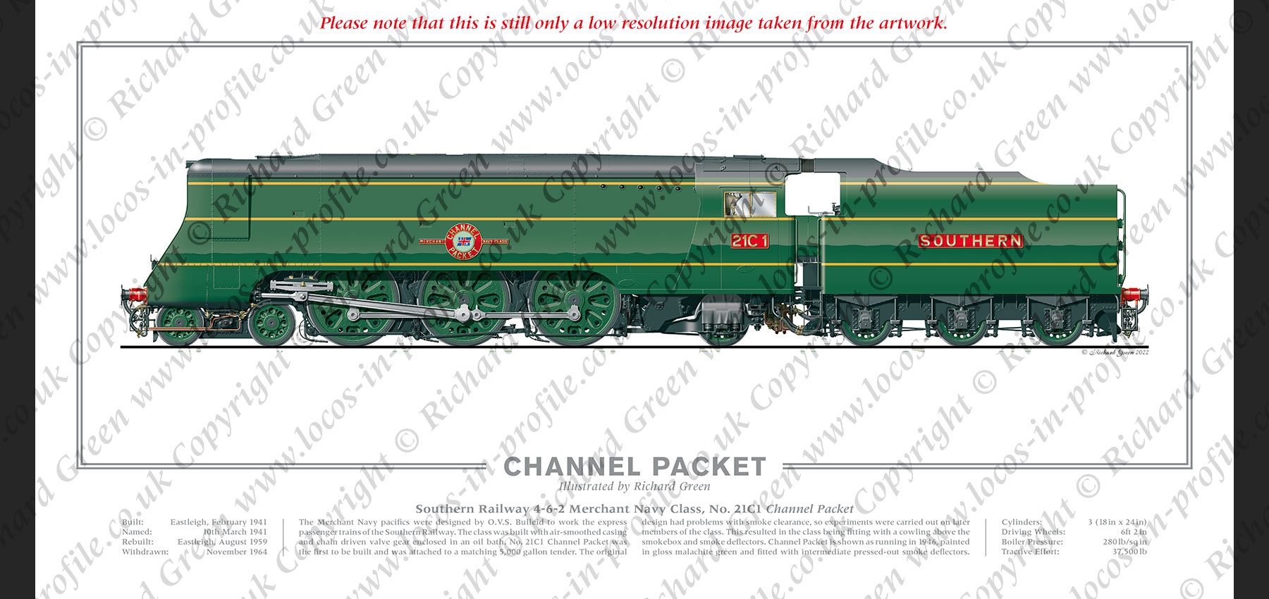 SR Merchant Navy Class No. 21C1 Channel Packet (O V S Bulleid) Steam Locomotive Print